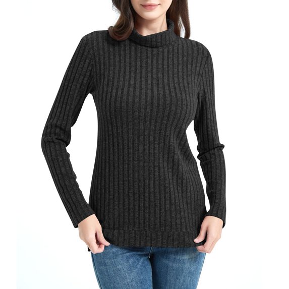 gbyLJF Womens Turtleneck Pullover Long Sleeve Ribbed Knit Sweater Fall Winter Tops with Side Slit Hem