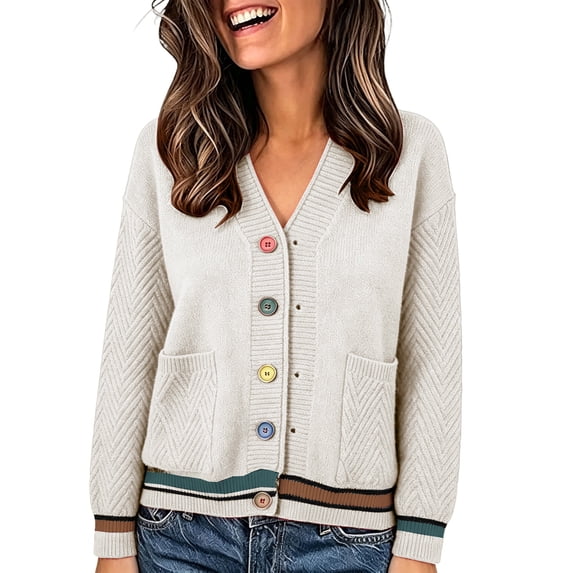 gbyLJF Womens V Neck Cardigan Sweater Long Sleeve Button Down Knitted Tops Coats with Pockets