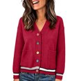 thumbnail image 1 of gbyLJF Womens V Neck Cardigan Sweater Long Sleeve Button Down Knitted Tops Coats with Pockets, 1 of 4