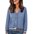 thumbnail image 1 of gbyLJF Womens V Neck Cardigan Sweater Long Sleeve Button Down Knitted Tops Coats with Pockets, 1 of 6