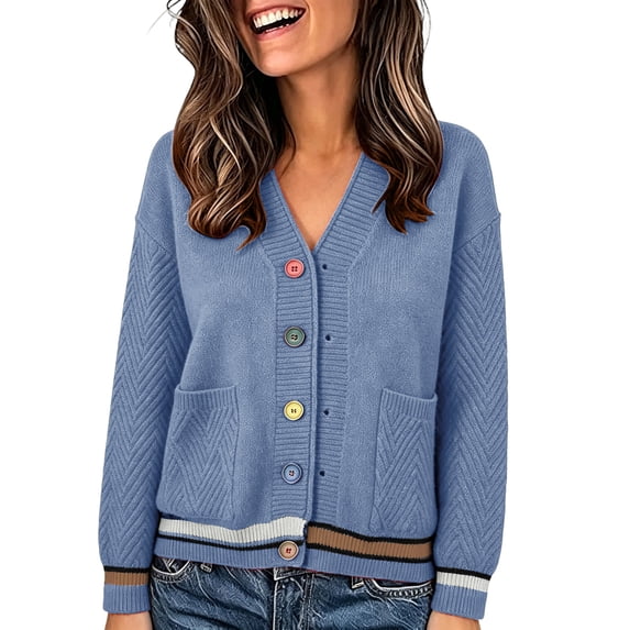 gbyLJF Womens V Neck Cardigan Sweater Long Sleeve Button Down Knitted Tops Coats with Pockets