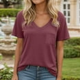 thumbnail image 1 of gbyLJF Womens V Neck Short Sleeve T Shirt Lightweight Casual Loose Fit Basic Tee with Pocket Summer Women's Clothing, 1 of 5
