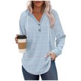 thumbnail image 1 of gbyLJF Womens V-neck Hooded Sweatshirt Striped Printed Drawstring Hoodie Casual Loose Fit Long Sleeve Pullover Top, 1 of 6