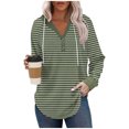 thumbnail image 1 of gbyLJF Womens V-neck Hooded Sweatshirt Striped Printed Drawstring Hoodie Casual Loose Fit Long Sleeve Pullover Top, 1 of 6