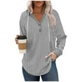 thumbnail image 1 of gbyLJF Womens V-neck Hooded Sweatshirt Vertical Striped Printed Drawstring Hoodie Casual Loose Fit Long Sleeve Pullover Top, 1 of 6