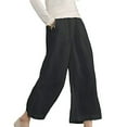 thumbnail image 1 of gbyLJF Womens Wide Leg Linen Pants Casual Loose Elastic Waist Trousers Solid Cropped Palazzo Pants with Pockets Black 3XL, 1 of 6