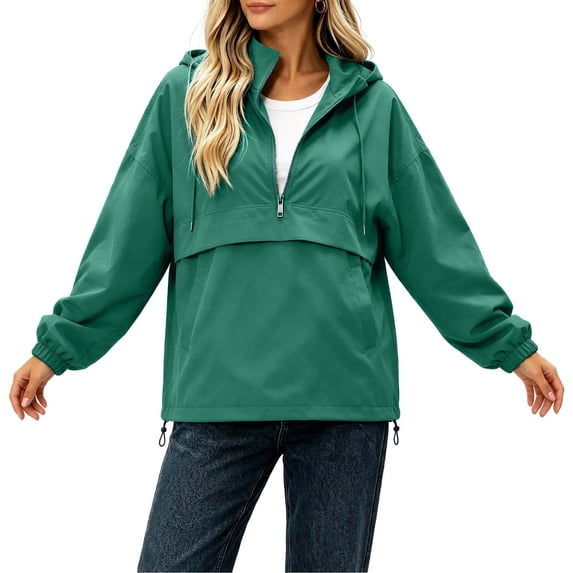 gbyLJF Womens Windbreaker Jacket Quarter Zip Hooded Pullover Waterproof Rain Jackets for Outdoor Hiking Running