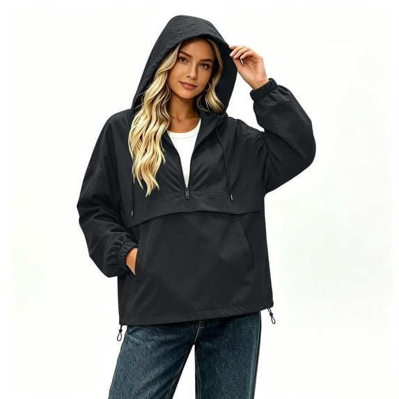 gbyLJF Womens Windbreaker Jacket Quarter Zip Hooded Pullover Waterproof Rain Jackets for Outdoor Hiking Running