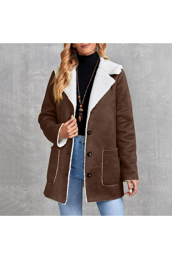 Womens Winter Coats Vintage Warm Sherpa Fleece Lined Jackets Plus Size Parka Faux Suede Pea Coat Outerwear/with Hooded