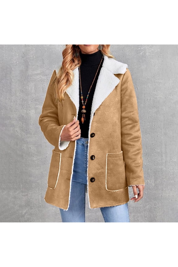 Womens Winter Coats Vintage Warm Sherpa Fleece Lined Jackets Plus Size Parka Faux Suede Pea Coat Outerwear/with Hooded