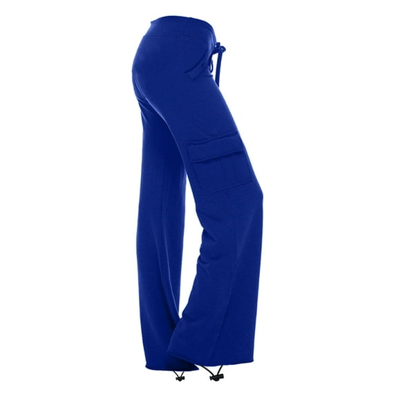 gbyLJF Womens Yoga Cargo Pants with Pockets Elastic Waist Drawstring Legs Trousers Baggy Workout Hiking Joggers Blue S