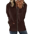 thumbnail image 1 of gbyLJF Womens Zip Up Hoodies Fall Fashion Casual Long Sleeve Shirts Jackets Trendy Loose Fit Sweatshirt A06_Coffee S, 1 of 5