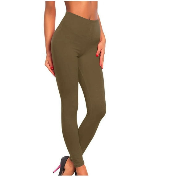 gbyLJF Workout Leggings for Women Elastic High Waist Gym Athletic Yoga Pants Skinny Leg Pull On Slim Stretch Joggers A03_Khaki M