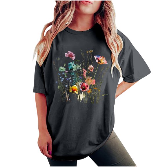 gbyLJF Workout Tops for Women Lightweight Summer Outdoor Athletic Tee Loose Breathable Cotton T Shirt Blouses Dark Gray XL