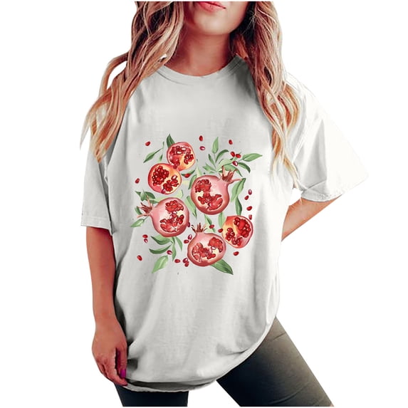 gbyLJF Y2K Tops Womens Oversized T Shirts Loose Crewneck Short Sleeve Shirts Summer Casual Cute Print Tee Blouses White L