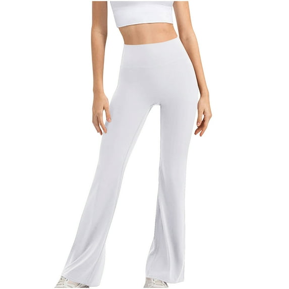 gbyLJF Yoga Pants for Women High Waisted Wide Leg Tummy Hide Bell Bottom Leggings Stretchy Workout Gym Yoga Pant White L