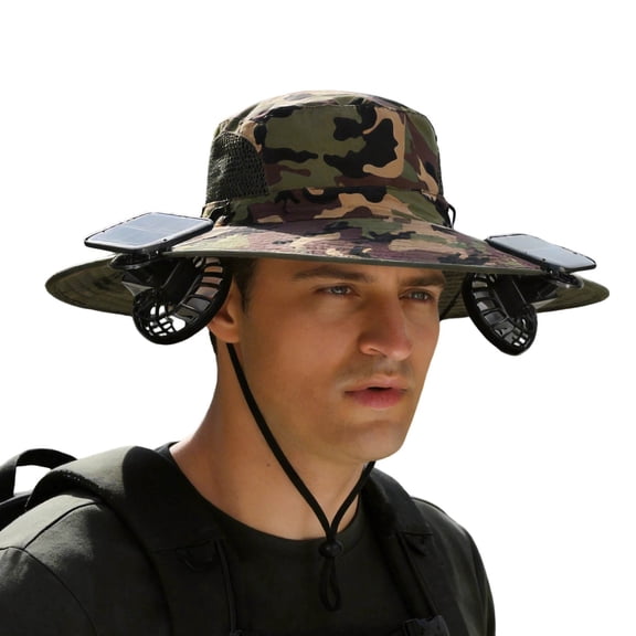 gcong 2-in-1 Hat Fan, Wide Brim Solar Fan Hat-Solar & USB Charging, Outdoor Sun Hat with 2 Fan, UPF50+
