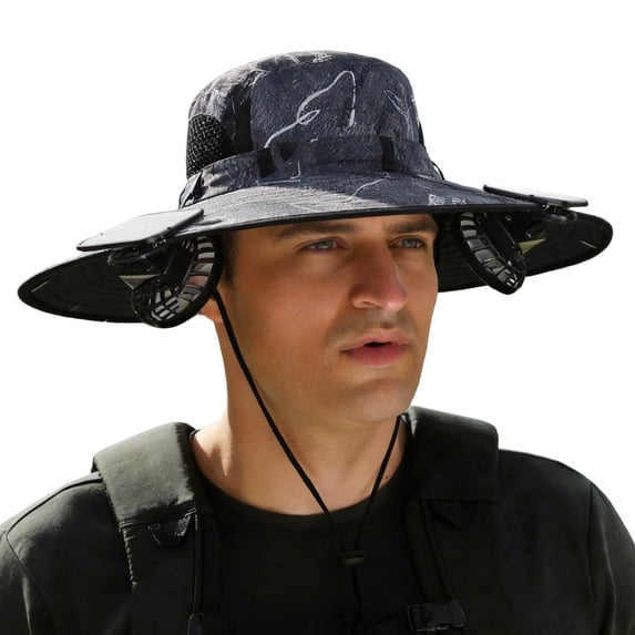 gcong 2-in-1 Hat Fan, Wide Brim Solar Fan Hat-Solar & USB Charging, Outdoor Sun Hat with 2 Fan, UPF50+