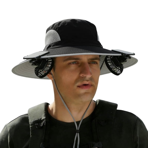 gcong 2-in-1 Hat Fan, Wide Brim Solar Fan Hat-Solar & USB Charging, Outdoor Sun Hat with 2 Fan, UPF50+