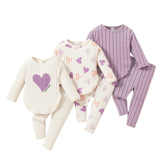 gcong 3 Packs Baby Girl Clothes Fall Outfits 2 Piece Set Heart Print Long Sleeve Ribbed Tops and Pants Toddler Girl Clothes Spring Essentials Valentine's Day Clothing Set