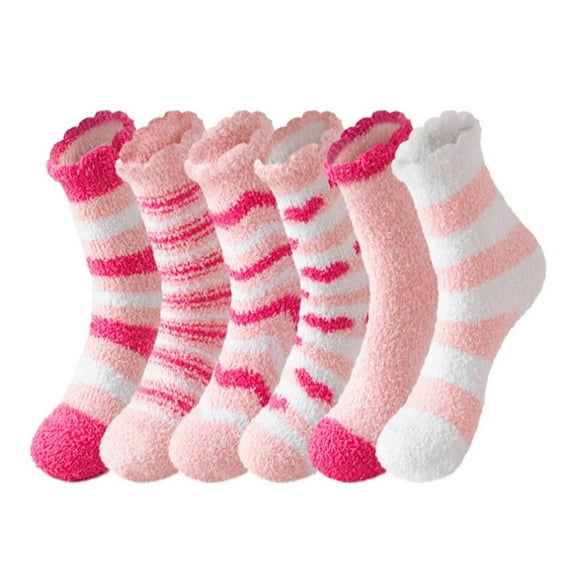 gcong 6 Packs Fuzzy Socks for Women Girls, Cute Heart Printe Soft Comfy Cozy Fluffy Thick Winter Warm Fleece Slipper Socks for Valentines Gifts