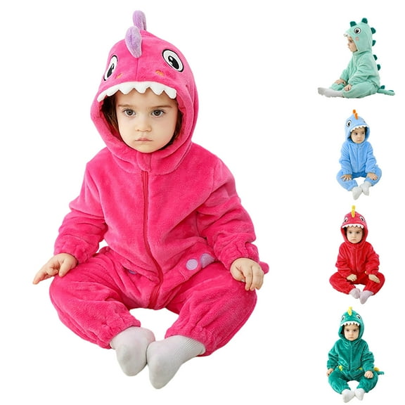 gcong Baby Boys Girls Romper Jumpsuit Dinosaur Pattern Flannel Hooded 𝐂osplay 𝐂ostume Winter Green Indoor Zipper Clothes