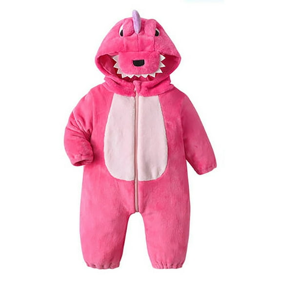 gcong Baby Boys Girls Romper Jumpsuit Dinosaur Pattern Flannel Hooded 𝐂osplay 𝐂ostume Winter Green Indoor Zipper Clothes