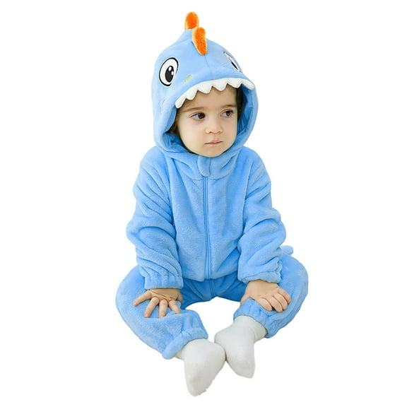 gcong Baby Boys Girls Romper Jumpsuit Dinosaur Pattern Flannel Hooded 𝐂osplay 𝐂ostume Winter Green Indoor Zipper Clothes