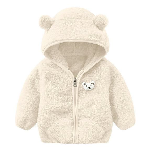 gcong Baby Fleece Jacket Cute Bear Ears Zip Up Teddy Sherpa Hoodie Boy and Girl Fuzzy Coat Toddler Long Sleeve Fall Winter Warm Outwear Beige