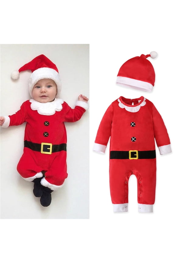 Baby Girls Boys My 1st Christmas Outfits, Newborn Infant Xmas Santa Clothes Bodysuits Long Sleeve Striped Pants Sets Romper Outfit Red