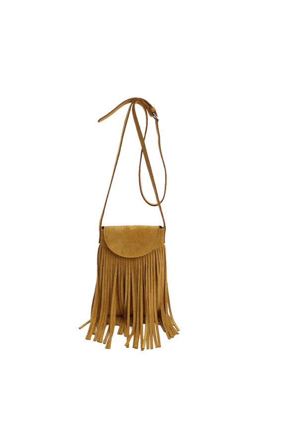 Bohemian Fringe Messenger Crossbody Bag with Tassel Decoration and Adjustable Long Strap for Phone