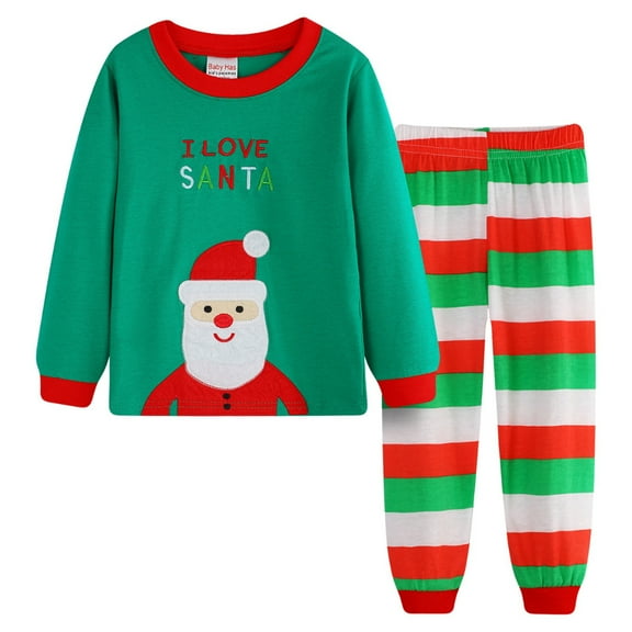 gcong Christmas Pajama Sets Boys Christmas Printed Pajama Set Toddler Sleepwear Kids Outfit Striped Pants Two-Piece Comfortable Holiday Themed