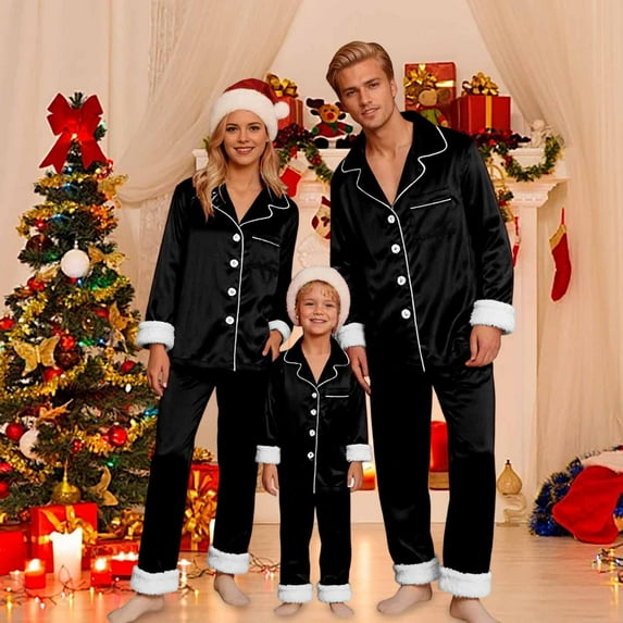 gcong Christmas Pjs Family 2 Piece Pjs Clothes Set Gifts for Couples Xmas Jammies Holiday Pajamas for Family Christmas Outfit Black