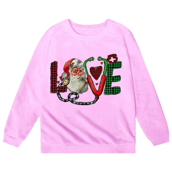 gcong Christmas Sweatshirt for Kids Girls Long Sleeve Crewneck Pullover Santa Claus Reindeer Print Sweat Shirt Toddler Winter Shirt Fall Tops