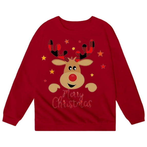 gcong Christmas Sweatshirt for Kids Girls Long Sleeve Crewneck Pullover Santa Claus Reindeer Print Sweat Shirt Toddler Winter Shirt Fall Tops