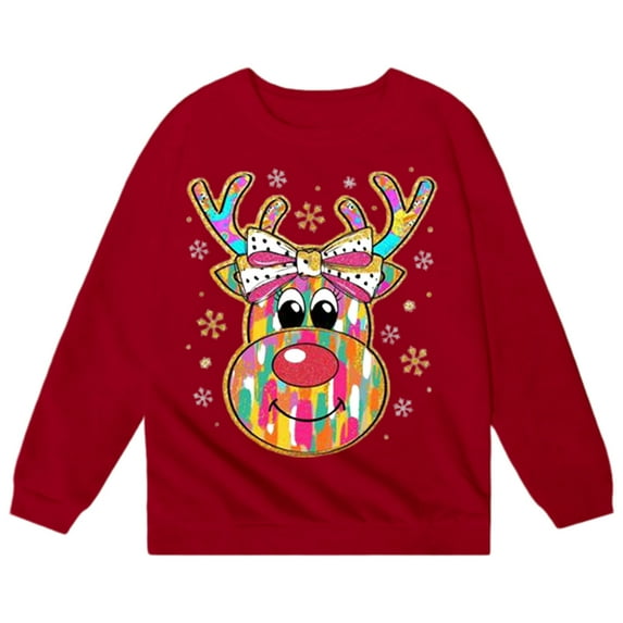 gcong Christmas Sweatshirt for Kids Girls Long Sleeve Crewneck Pullover Santa Claus Reindeer Print Sweat Shirt Toddler Winter Shirt Fall Tops