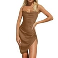 thumbnail image 1 of gcong Cocktail Dresses for Women Satin Ruched Lace Up Bodycon Mini Dress Backless Spaghetti Strap Party Dress for Cocktail Clubwear Coffee, 1 of 5