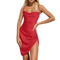 thumbnail image 1 of gcong Cocktail Dresses for Women Satin Ruched Lace Up Bodycon Mini Dress Backless Spaghetti Strap Party Dress for Cocktail Clubwear Red, 1 of 5