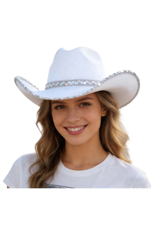 Cowboy Hats for Women Men Wide Brim Sparkly Glitter Rhinestone Vintage Western Cowgirl Hats Trendy for Parties