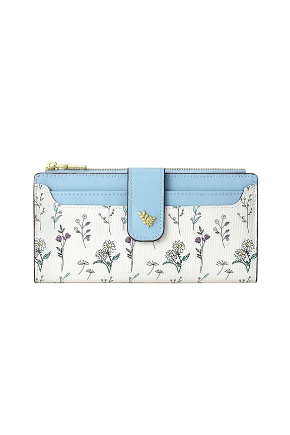 Elegant Floral Slim Long Wallet For Women Minimalist Card Holder With Secure Zipper Pocket Compact Lightweight Purse