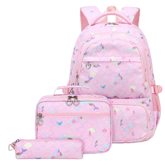 gcong Ergonomic Large Capacity Elementary School Backpack With Lunch Bag And Pencil Set For Grades 3 Through 6 Pink