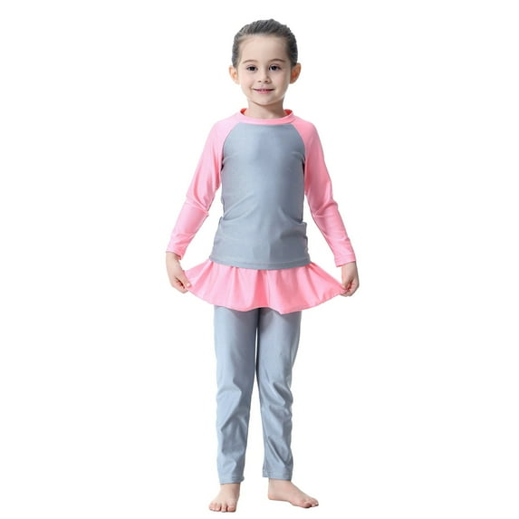 gcong Full Coverage Long Sleeve Rash Guard And Swim Shorts Sun Protective Swimwear for Girls UPF 50 Grey 6-7 Years