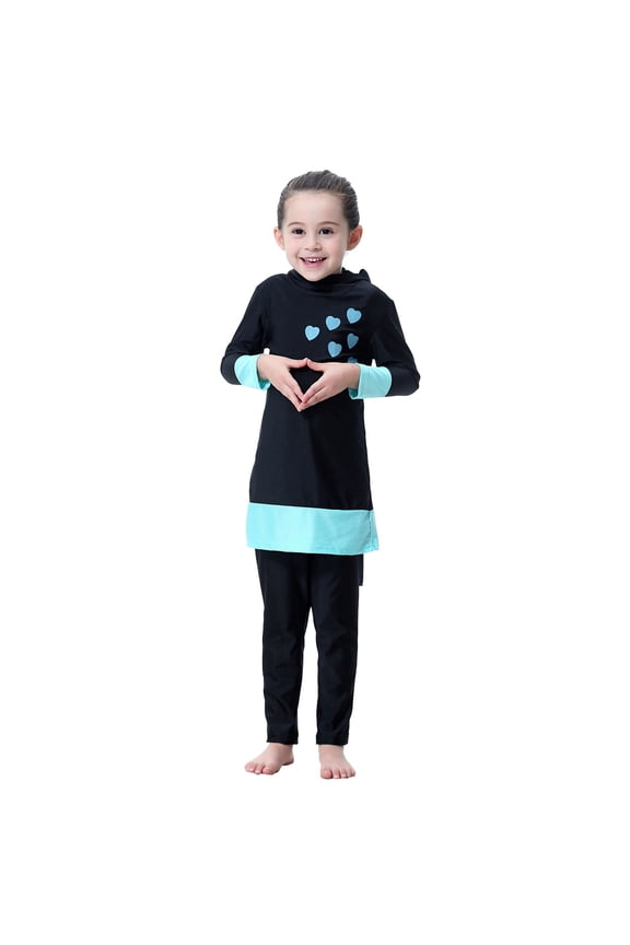 Full Coverage Long Sleeve Swimwear with Skirt for Girls Beach and Pool Attire Black 10-11 Years