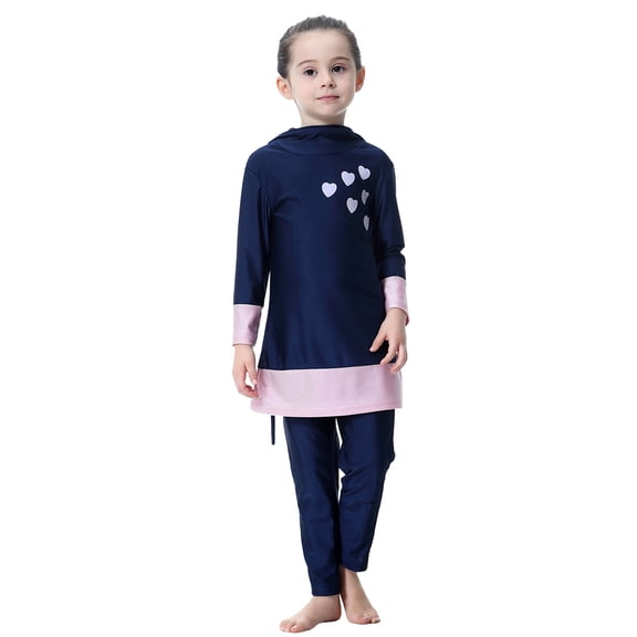 gcong Full Coverage Long Sleeve Swimwear with Skirt for Girls Beach and Pool Attire Navy 1 Year