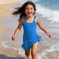 thumbnail image 1 of gcong Girl Swimsuit One Piece Girls Solid Color Bathing Suit Adjustable Strap Ruffle Swimwear with Cover Up, 1 of 8