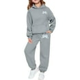 thumbnail image 1 of gcong Girls 2Pcs Outfits Bow Sweatsuit Long Sleeve Hoodie Sweatshirt Sweatpants with Pockets Youth Preppy Activewear Sets Grey, 1 of 7