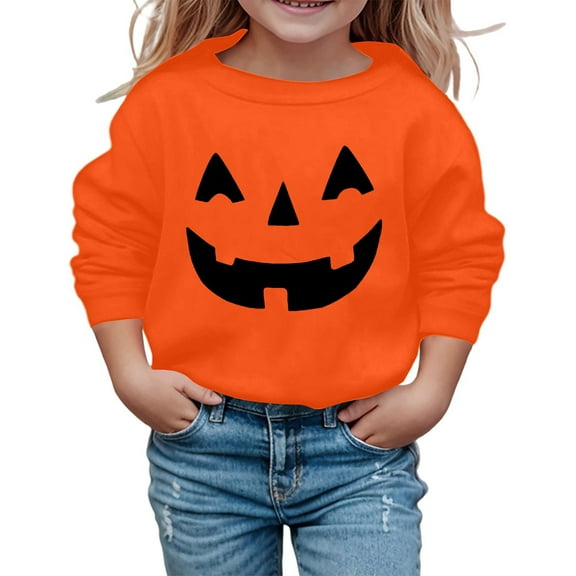 gcong Girls Halloween Sweatshirt Pumpkin Graphic Crewneck Pullover Long Sleeve Sweat Shirt Fall Clothes