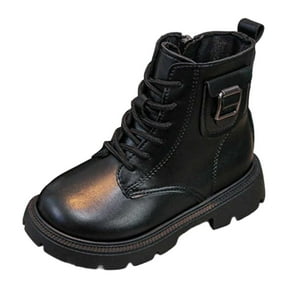 gcong Girls Lace Up Ankle Boots Leather Combat Riding Boots Side Zipper Punk Goth Lug Sole Ankle Booties