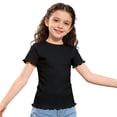 thumbnail image 1 of gcong Girls Lettuce Trim Short Sleeve Shirts Summer Ribbed Knit Crewneck Casual T Shirt Tops Tee Blouse Age for 5-12Y, 1 of 5