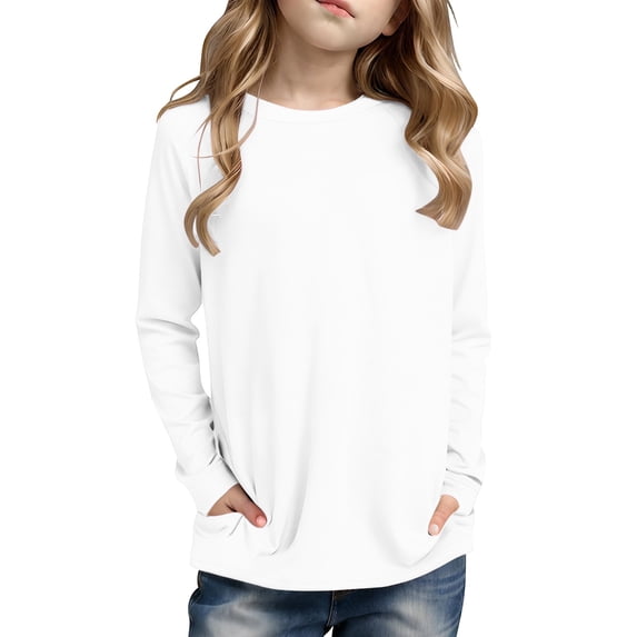 gcong Girls Long Sleeve Shirts with Pockets Crewneck Soft Casual Raglan Kids Blouse Tee Tops 2025 Fall Fasion